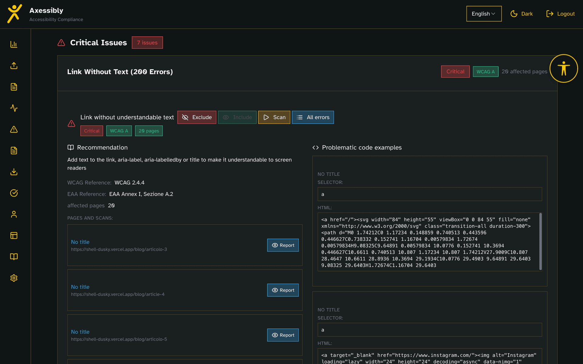 Error identification feature